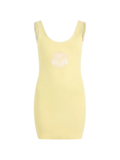 Philipp Plein Ribbed Tank Mini Dress Tennis Club In Yellow