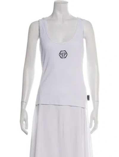 Pre-owned Philipp Plein Scoop Neck Sleeveless Top In White