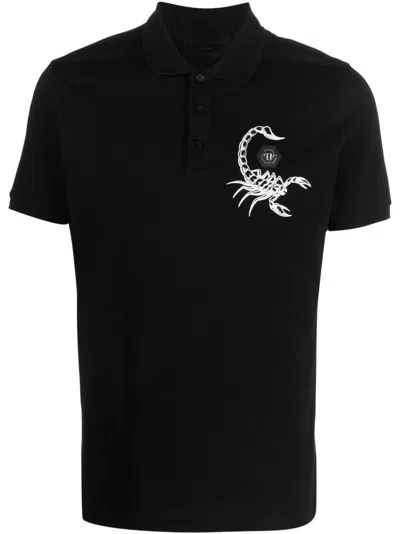 Philipp Plein Scorpion-print Polo Shirt In Black