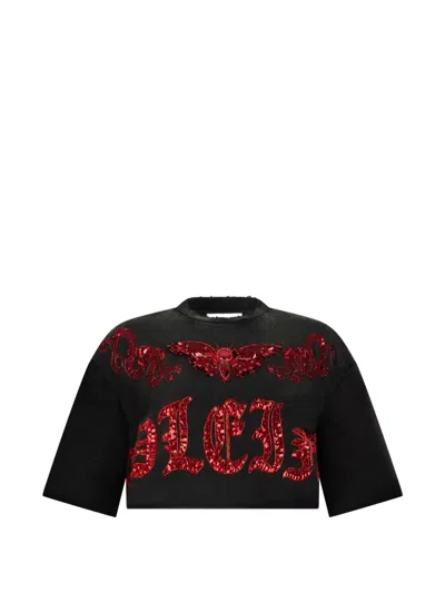 Philipp Plein Sequin-detail Cropped T-shirt In Black