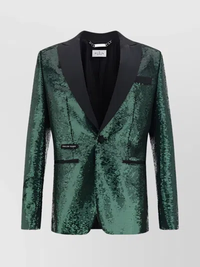 PHILIPP PLEIN SEQUIN EMBELLISHED LAPEL BLAZER JACKET