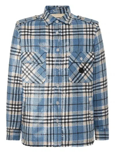 Philipp Plein Sequin-embellished Plaid Shirt In Blue