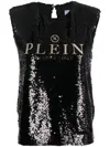 Philipp Plein Sequin-embellished Sleeveless Blouse In Schwarz
