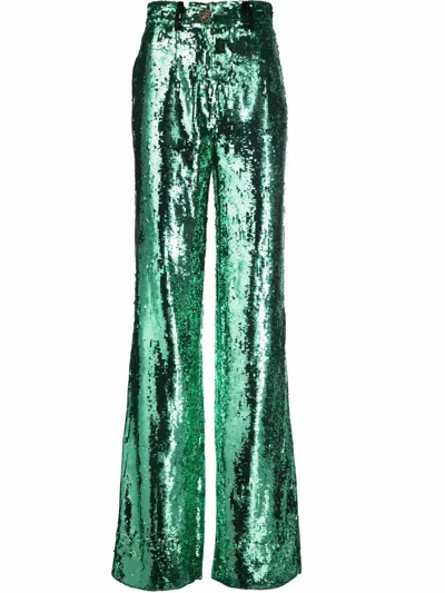 Philipp Plein Sequin-embellished Wide-leg Trousers In Grün