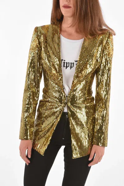 Philipp Plein Sequin-embellished Jacket In Gold