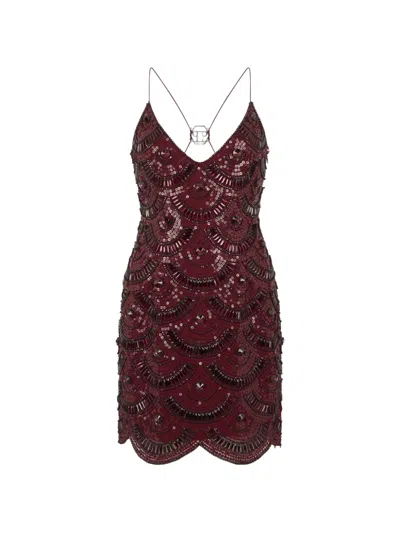 Philipp Plein Sequin-embellished Scallop-edge Mini Dress In Brown
