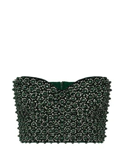 Philipp Plein Sequin-embellished Sweetheart-neckline Top In Green