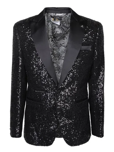 Philipp Plein Sequinned Single-breasted Blazer In Black