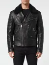 Philipp Plein Leather Biker Jacket With Shearling Collar In Black