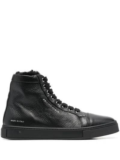 Philipp Plein Shearling Lined High-top Sneakers In Black