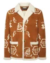 Philipp Plein Shearling Long Coat Monogram In Beige