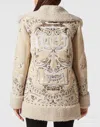 Philipp Plein Embroidered-paisley Shearling Coat In Beige