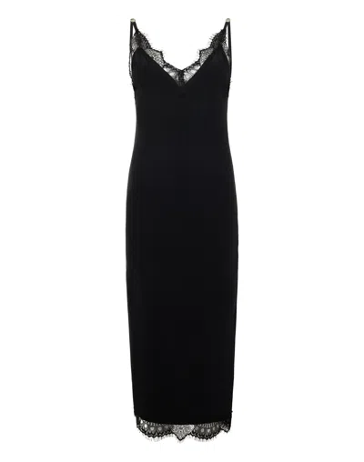 Philipp Plein Shiny Rib Maxi Tank Dress Lace In Black