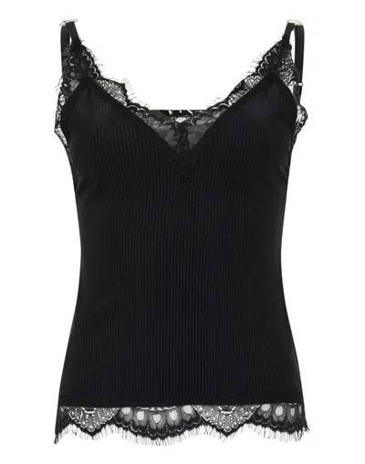 Philipp Plein Shiny Rib Tank Top Lace In Black