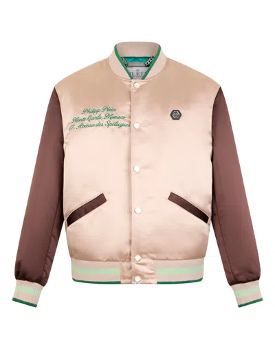 Philipp Plein Shiny Satin College Bomber Signature Monte Carlo In Multi