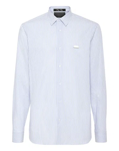 Philipp Plein Shirt Slim Fit Ls Skull & Bones In Blue