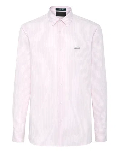 Philipp Plein Shirt Slim Fit Ls Skull & Bones In Pink
