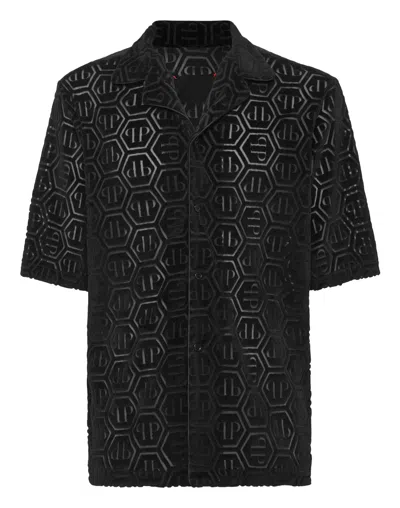 PHILIPP PLEIN SHIRT SS BOWLING FIT JACQUARD MONOGRAM