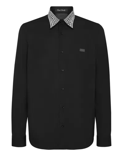 Philipp Plein Sugar Daddy Crystal-embellished Shirt In Black