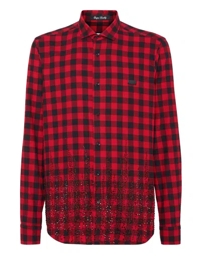 Philipp Plein Shirt Sugar Daddy Cut Ls Flame In Red
