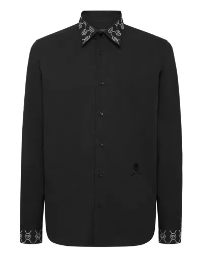 Philipp Plein Shirt Sugar Daddy Cut Ls Monogram Strass Monogram Strass In 黑色