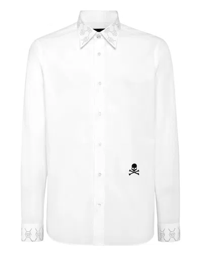 Philipp Plein Shirt Sugar Daddy Cut Ls Monogram Strass Monogram Strass In 白色
