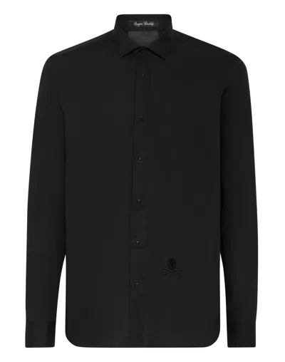 Philipp Plein Shirt Sugar Daddy Cut Ls Skull & Bones In Black