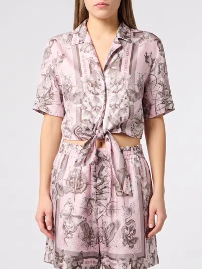 Philipp Plein Cropped-hemd Mit Schmetterlingsprint In Pink