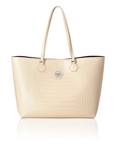 Philipp Plein Shopper Bag Crystal Skull In White