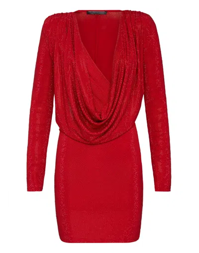 Philipp Plein Short Dress Crystal In Red
