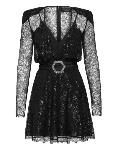 Philipp Plein Short Dress Elegant In Black