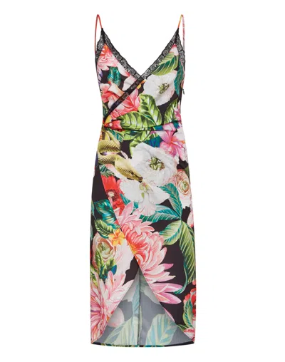 Philipp Plein Short Dress Flowers In Black