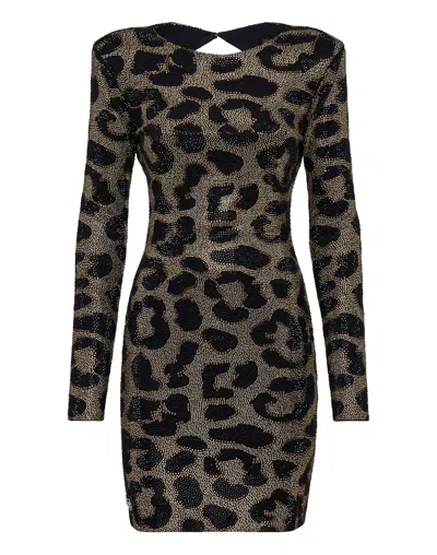 Philipp Plein Short Dress Full Of Stones Leopard In Multi