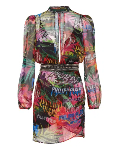 Philipp Plein Short Dress Jungle Rock In Multi