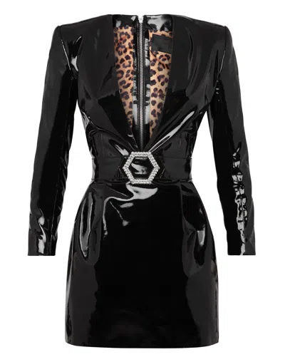 Philipp Plein Short Dress Killer Latex In Black