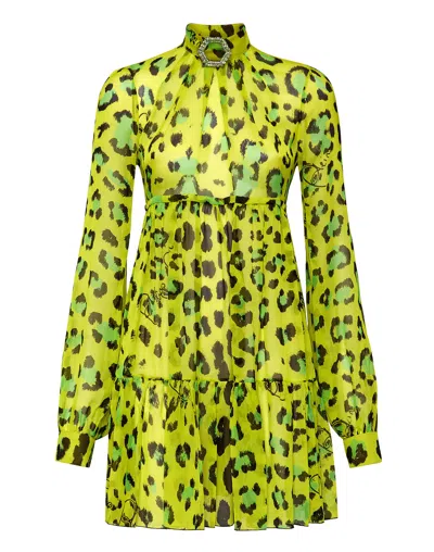 Philipp Plein Short Dress Leopard In Green
