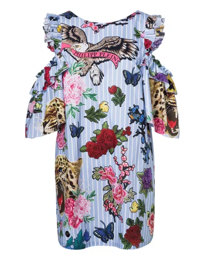 Philipp Plein Short Dress "mama Don't Run Away" In Multi