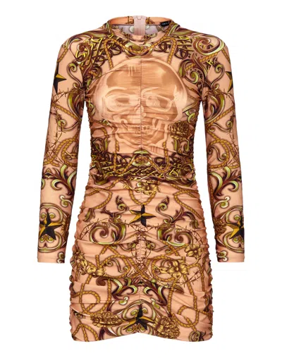 Philipp Plein Short Dress New Baroque In Beige