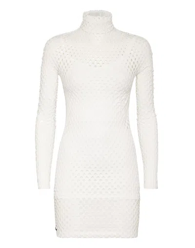Philipp Plein Short Dress Seamless Mesh In White