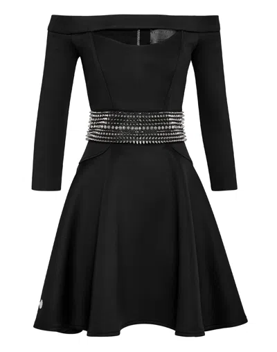 Philipp Plein Short Dress Studs In Black
