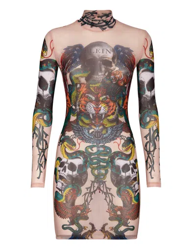 Philipp Plein Short Dress Tattoo In Multi