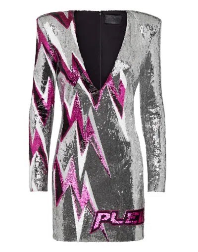 Philipp Plein Short Dress Thunder In Silver