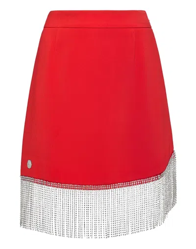 Philipp Plein Short Full Color Crystal Skirt Fringe In Red