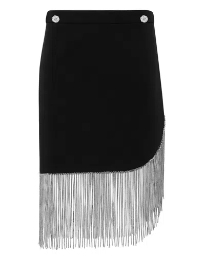 Philipp Plein Short Skirt Fringe In Black