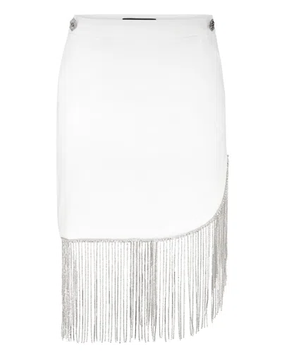 Philipp Plein Short Skirt Fringe In White