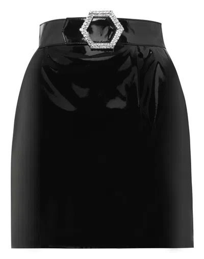 Philipp Plein Short Skirt Killer Latex In Black