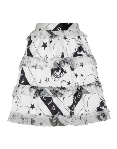 Philipp Plein Short Skirt Stars And Skull In White
