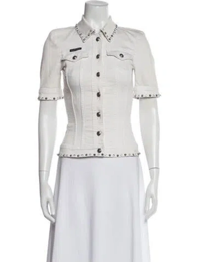 Pre-owned Philipp Plein Short Sleeve Button-up Top In White