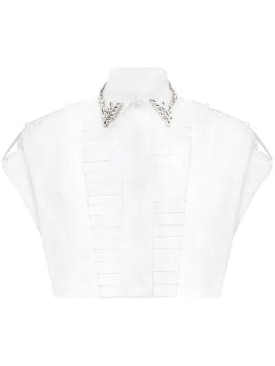 Philipp Plein Short Sleeve Voulant Cropped Shirt In White