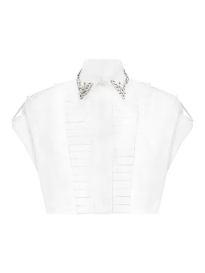 Philipp Plein Short Sleeve Voulant Cropped Shirt In Neutral